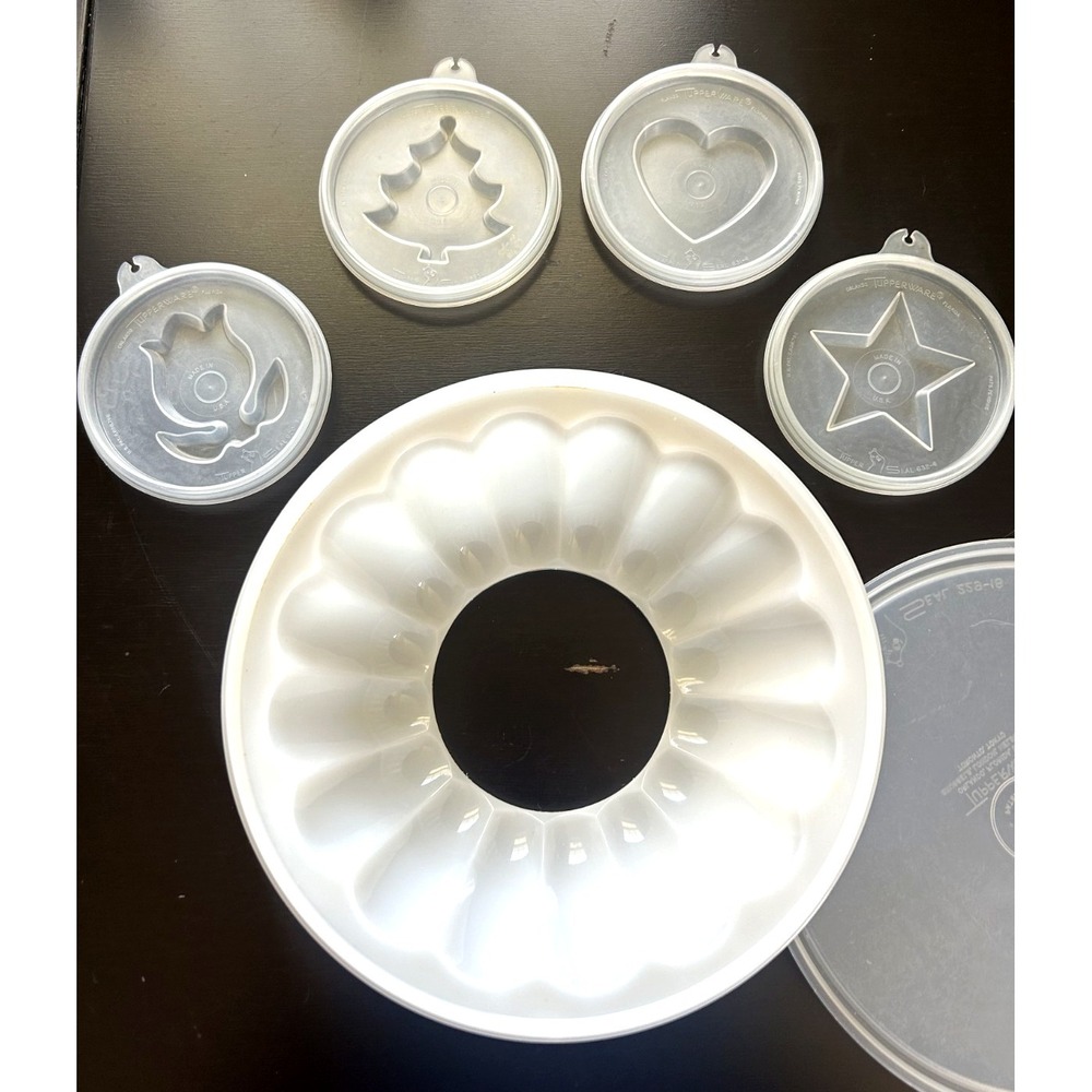 Vintage Tupperware Jel-N-Serve Jello Mold 8 Pc White w/4 Inserts USA